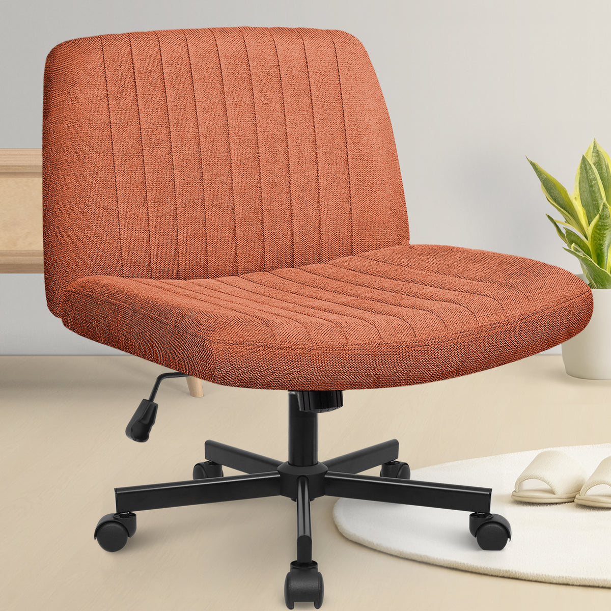 CELTOSS Home Office Chair, Fabric Armless Swivel Task Computer Chair with Wheels, Wide Seat, Vanity Chair, Comfy Chair