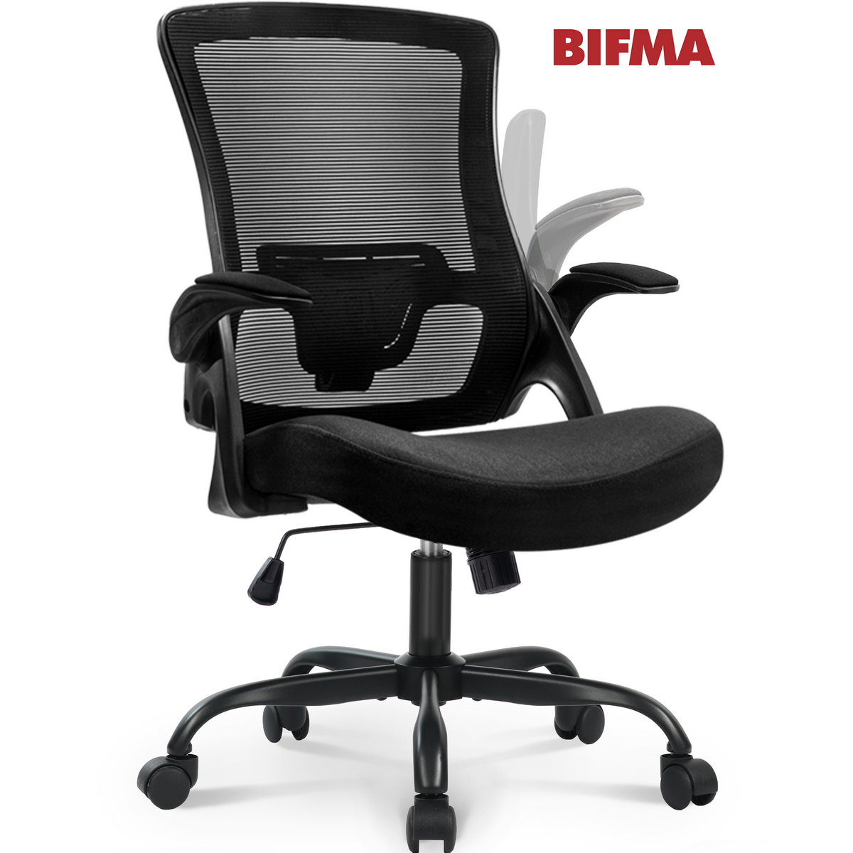 CELTOSS Ergonomic Office Chair, Wide Seat with Flip-Up Armrests, Lumbar Support, Adjustable Height, Comfy Home Task Computer Chair, Steel Base