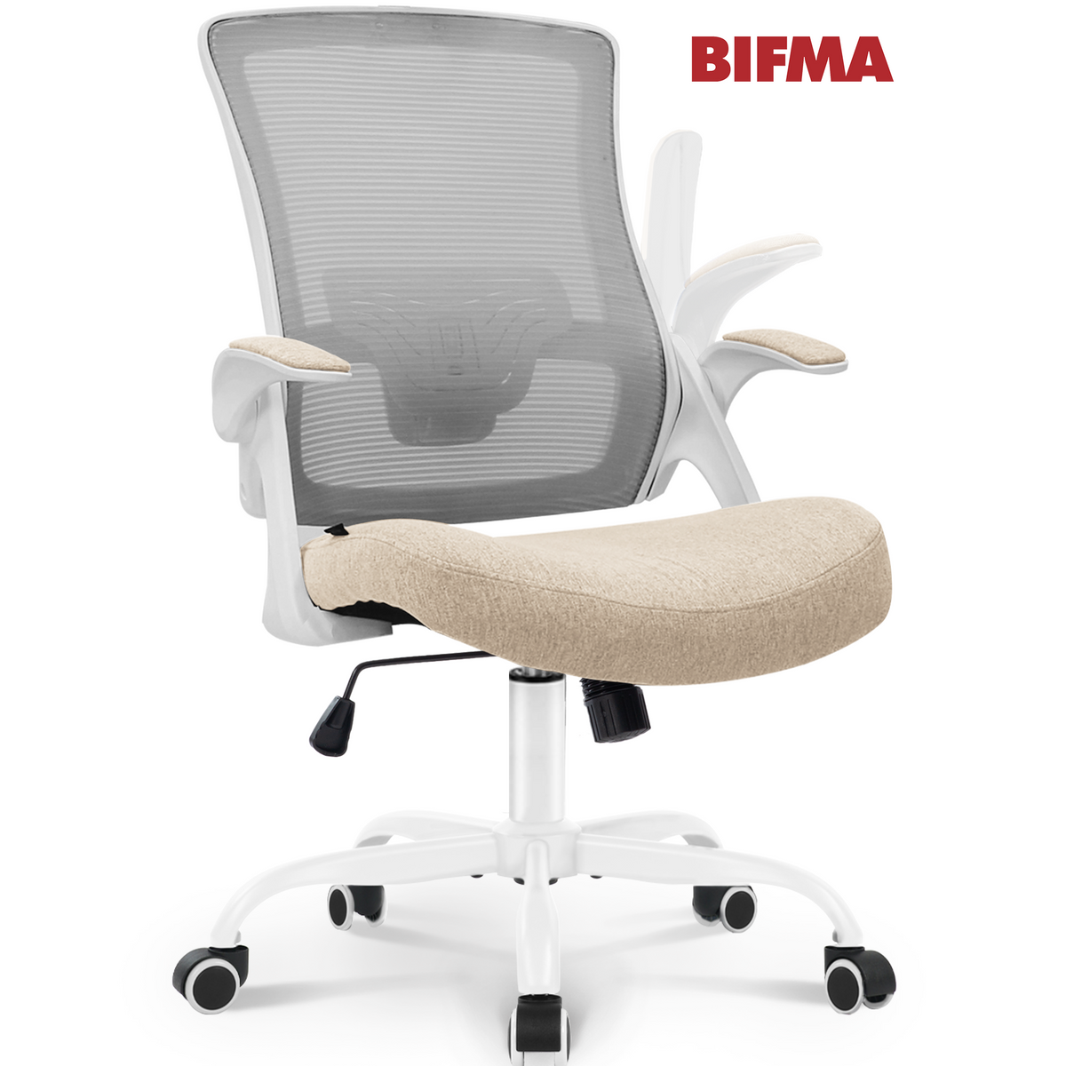 CELTOSS Ergonomic Office Chair, Wide Seat with Flip-Up Armrests, Lumbar Support, Adjustable Height, Comfy Home Task Computer Chair, Steel Base