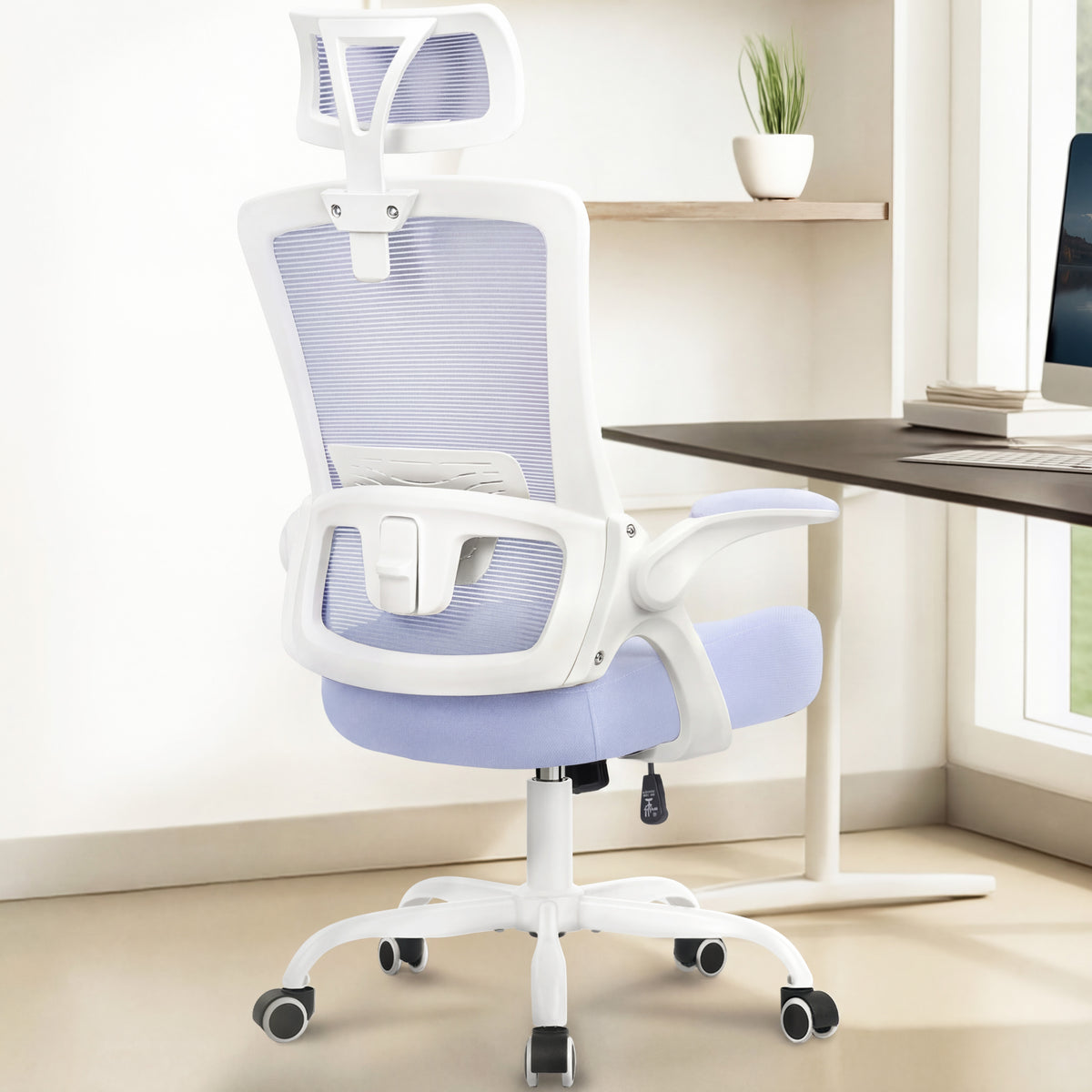 CELTOSS Ergonomic Office Chair, High Back Flip-Up Armrests Design, Adjustable Mesh Headrest and Lumbar Support, Steel Base