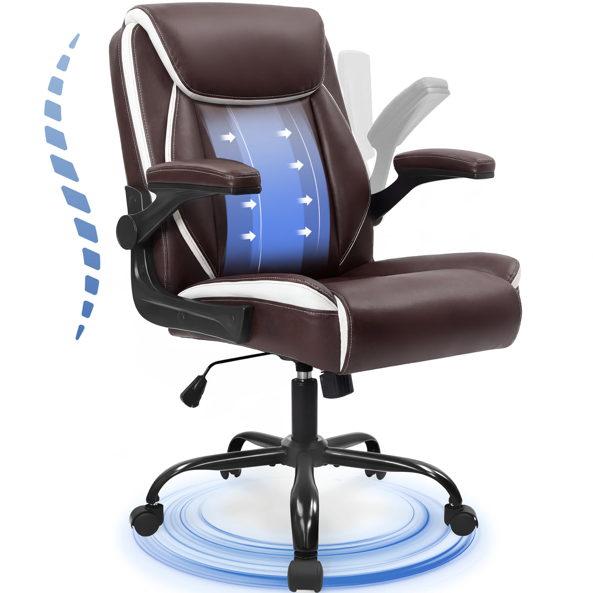 CELTOSS Executive Office Chair, Big and Tall Ergonomic PU Leather Mid-Back Computer Desk Chair with Wide Seat, Padded Flip-Up Armrests, Heavy Duty