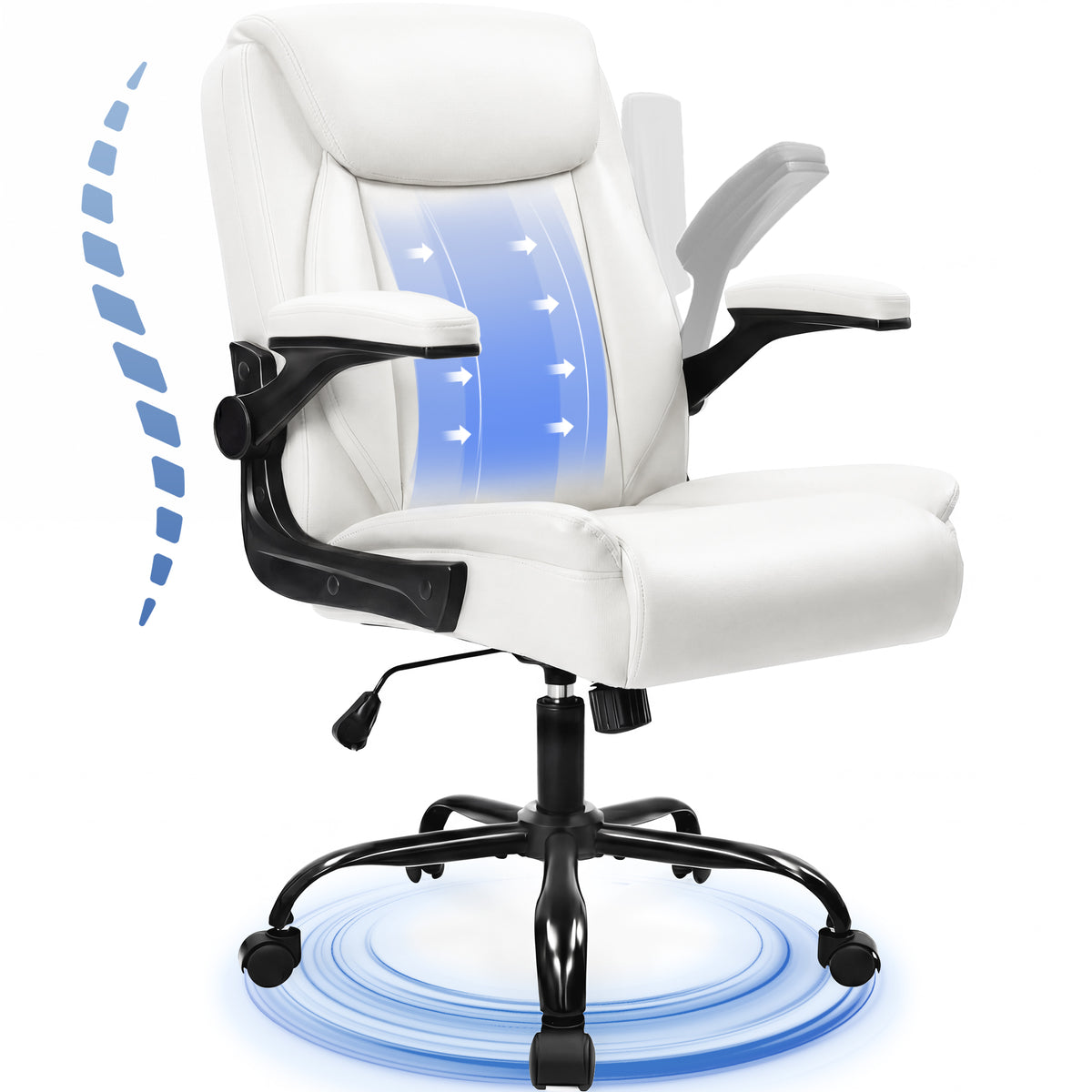 CELTOSS Executive Office Chair, Big and Tall Ergonomic PU Leather Mid-Back Computer Desk Chair with Wide Seat, Padded Flip-Up Armrests, Heavy Duty