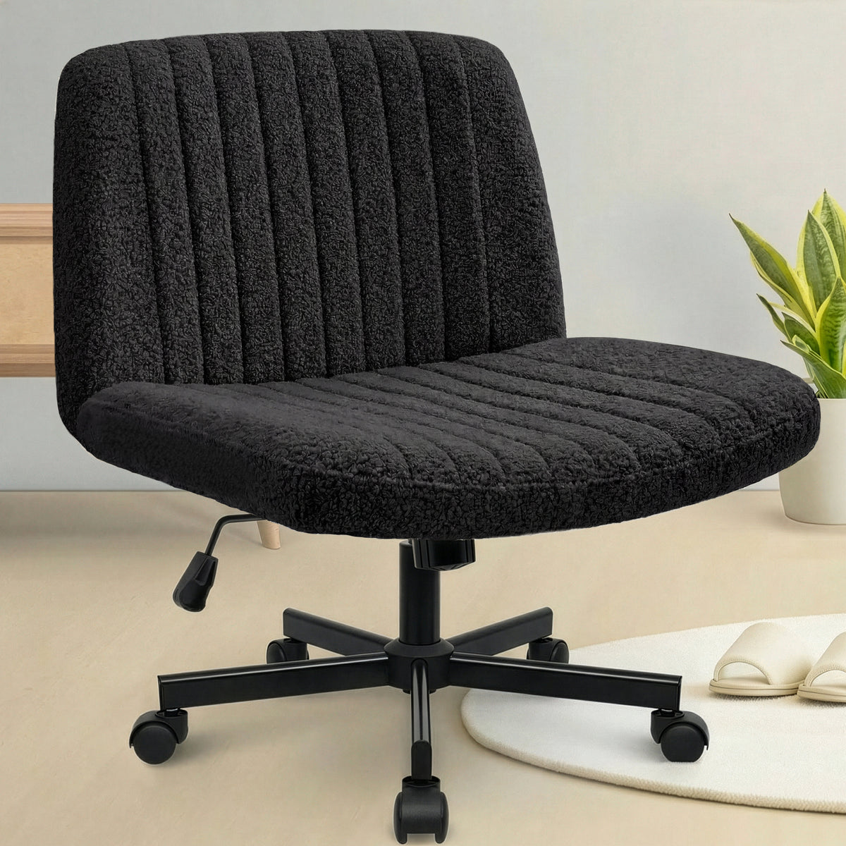 CELTOSS Criss Cross Home Office Chair, Teddy Fabric Armless Swivel Task Computer Chair with Wheels