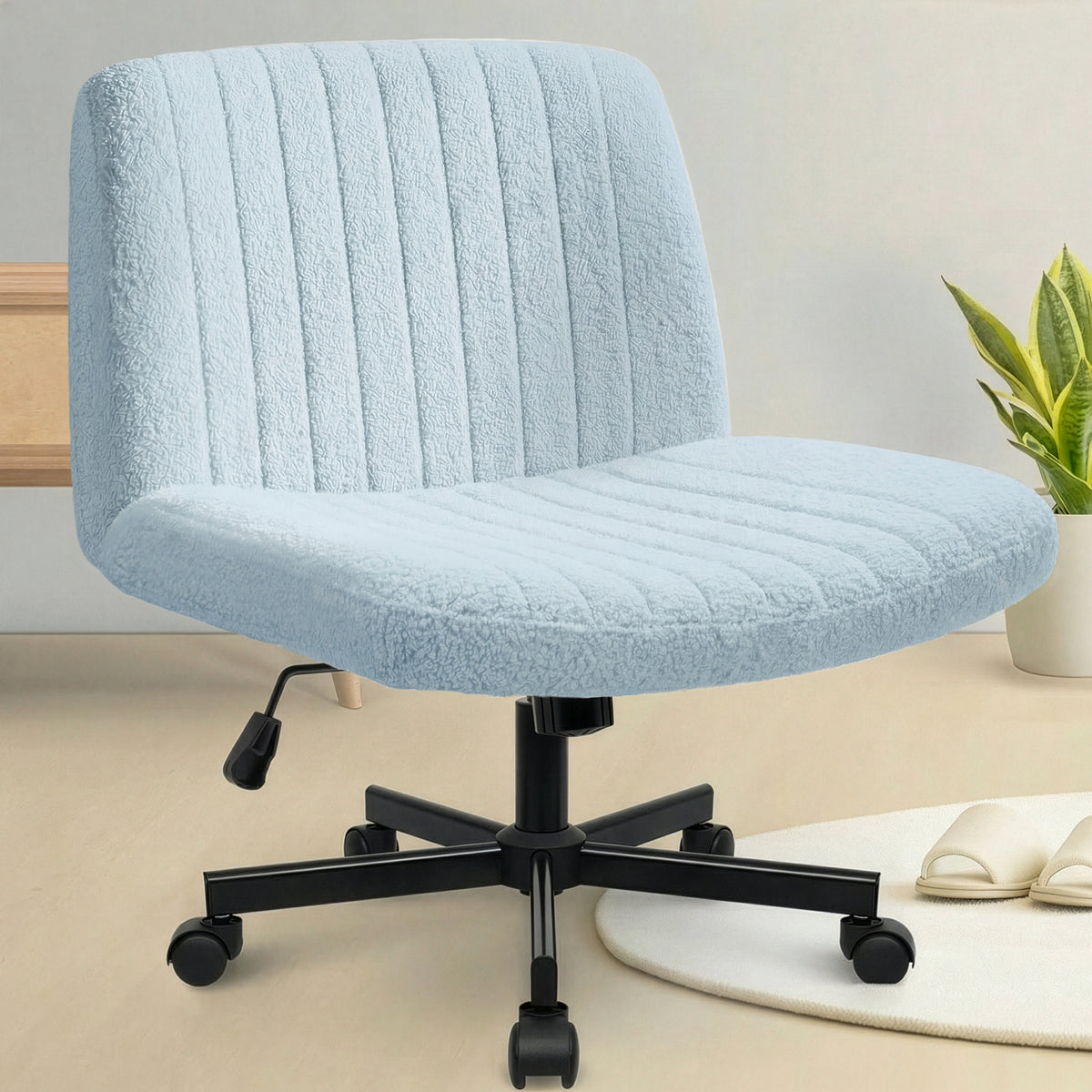 CELTOSS Criss Cross Home Office Chair, Teddy Fabric Armless Swivel Task Computer Chair with Wheels