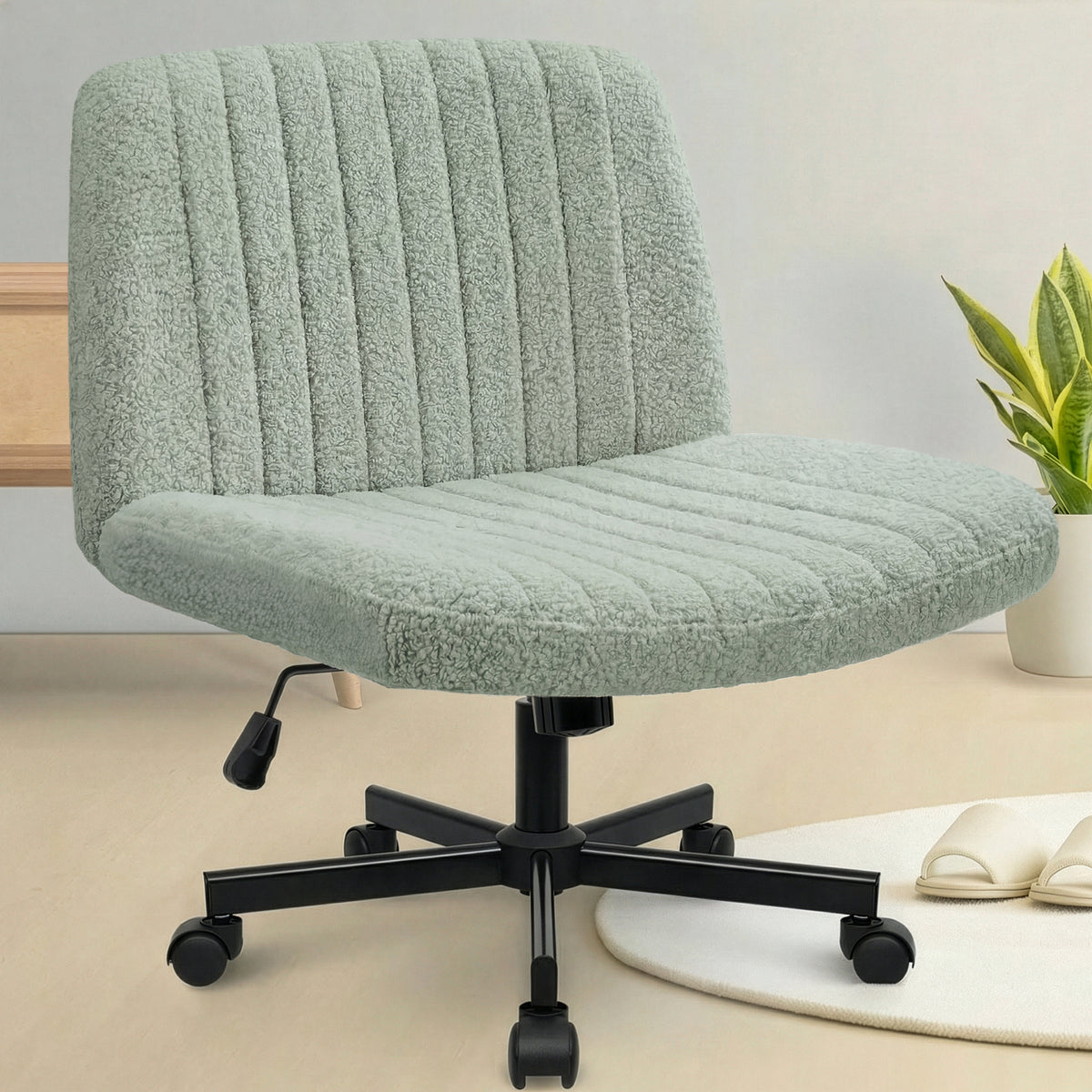 CELTOSS Criss Cross Home Office Chair, Teddy Fabric Armless Swivel Task Computer Chair with Wheels
