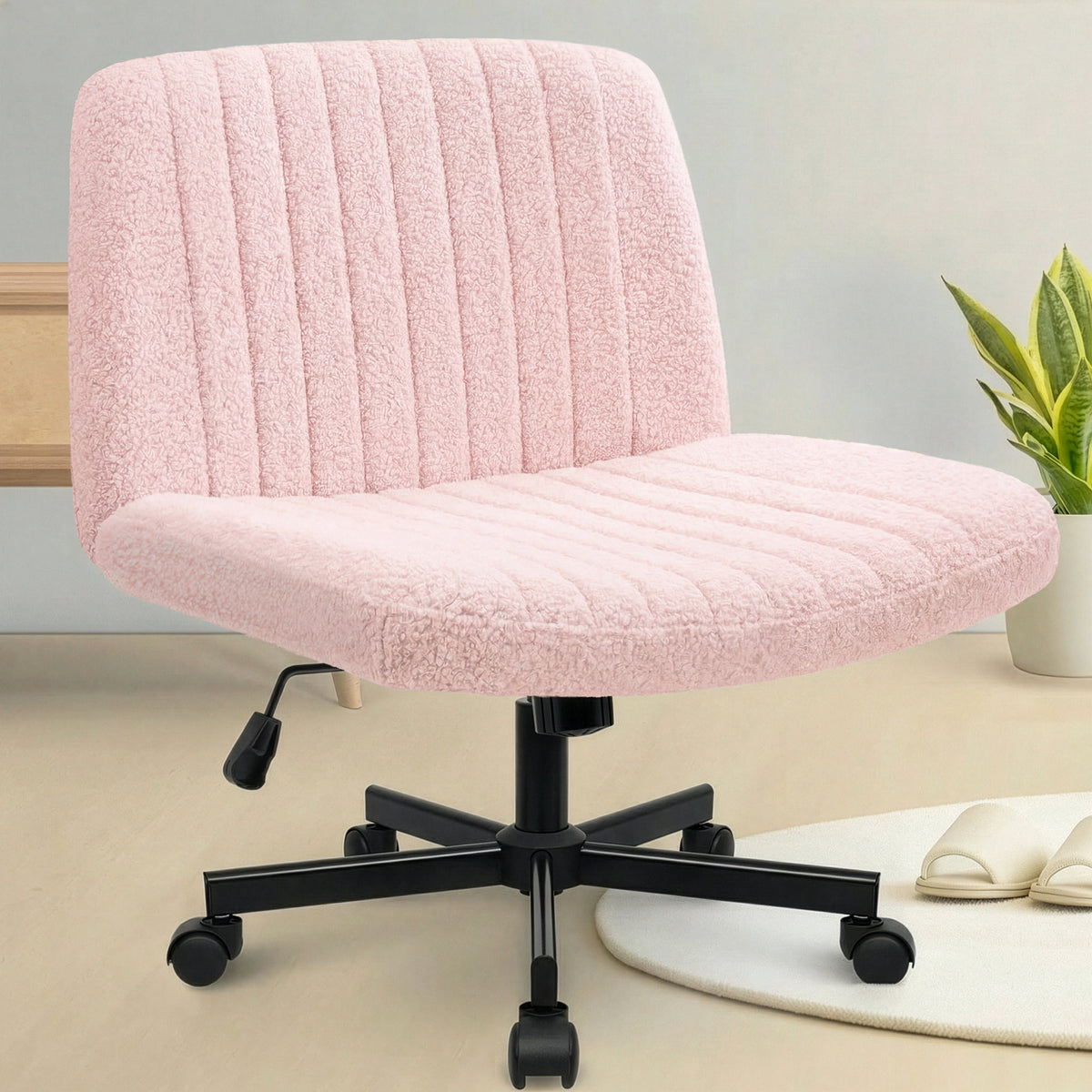 CELTOSS Criss Cross Home Office Chair, Teddy Fabric Armless Swivel Task Computer Chair with Wheels