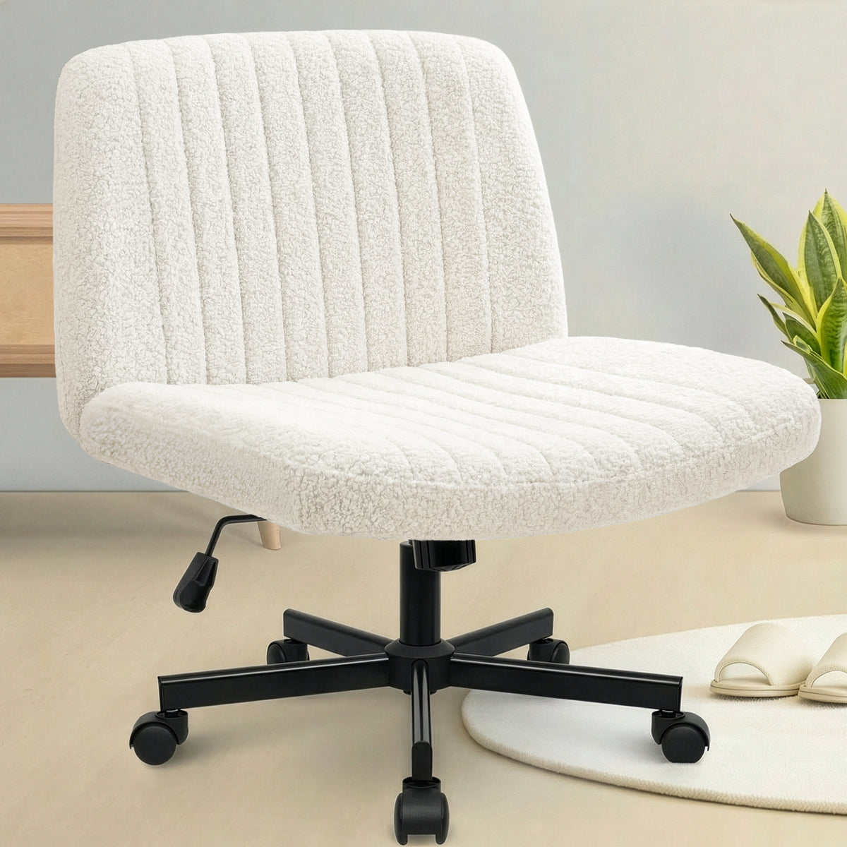 CELTOSS Criss Cross Home Office Chair, Teddy Fabric Armless Swivel Task Computer Chair with Wheels