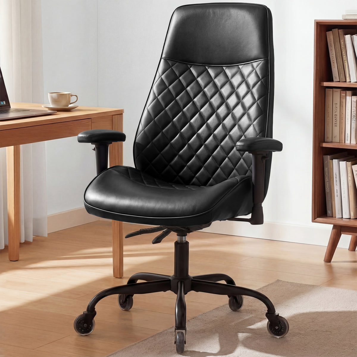 CELTOSS Executive Office Chair, Mid-Century Modern High Back Ergonomic PU Leather Desk Chair with Lumbar & Neck Support, Adjustable Arms for Home Office