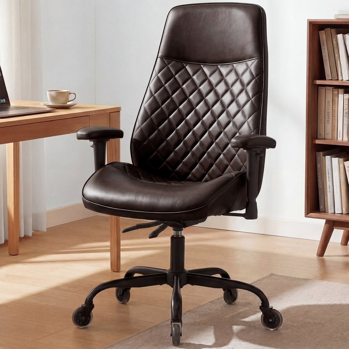 CELTOSS Executive Office Chair, Mid-Century Modern High Back Ergonomic PU Leather Desk Chair with Lumbar & Neck Support, Adjustable Arms for Home Office