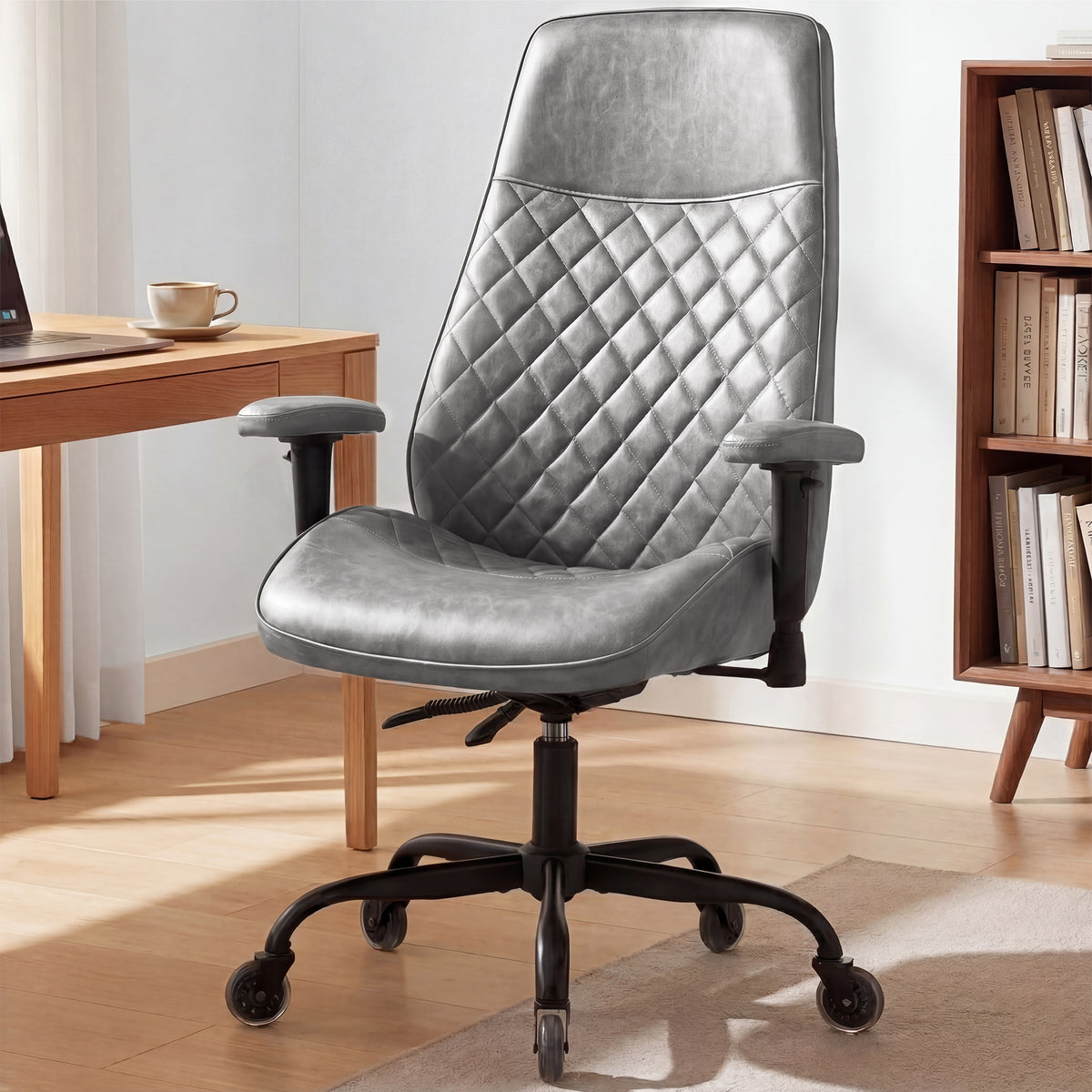 CELTOSS Executive Office Chair, Mid-Century Modern High Back Ergonomic PU Leather Desk Chair with Lumbar & Neck Support, Adjustable Arms for Home Office