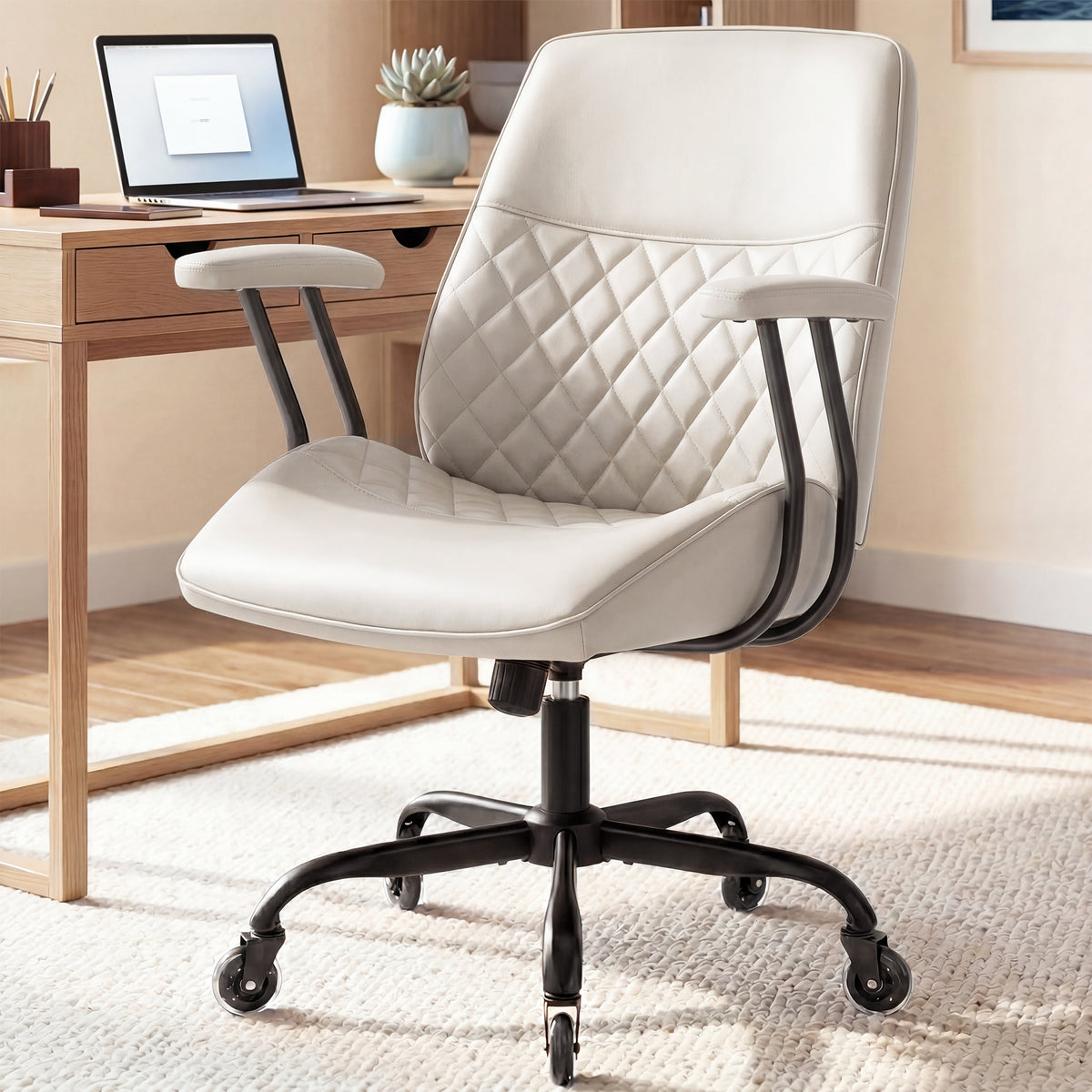 CELTOSS Executive Office Chair, Mid-Century Modern Ergonomic Mid Back Computer Desk Chair with Lumbar Support, PU Leather, Adjustable Height & Swivel for Home Office