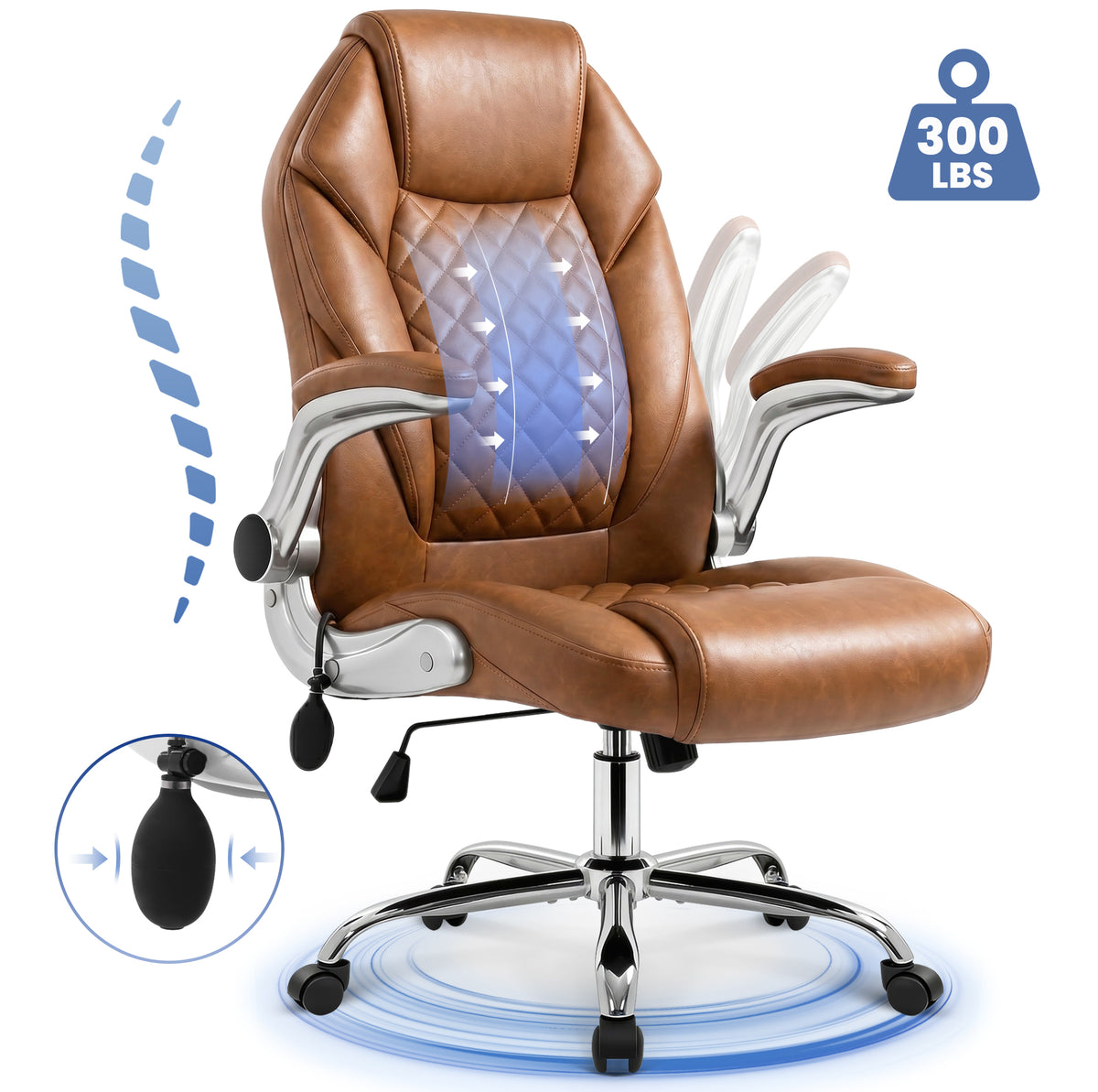 CELTOSS Executive Office Chair, Big and Tall Ergonomic High Back Computer Chair, 300LBS Heavy Duty Desk Chair with Wide Seat, Adjustable Lumbar Support and Flip-Up Arms, Home Office Chair
