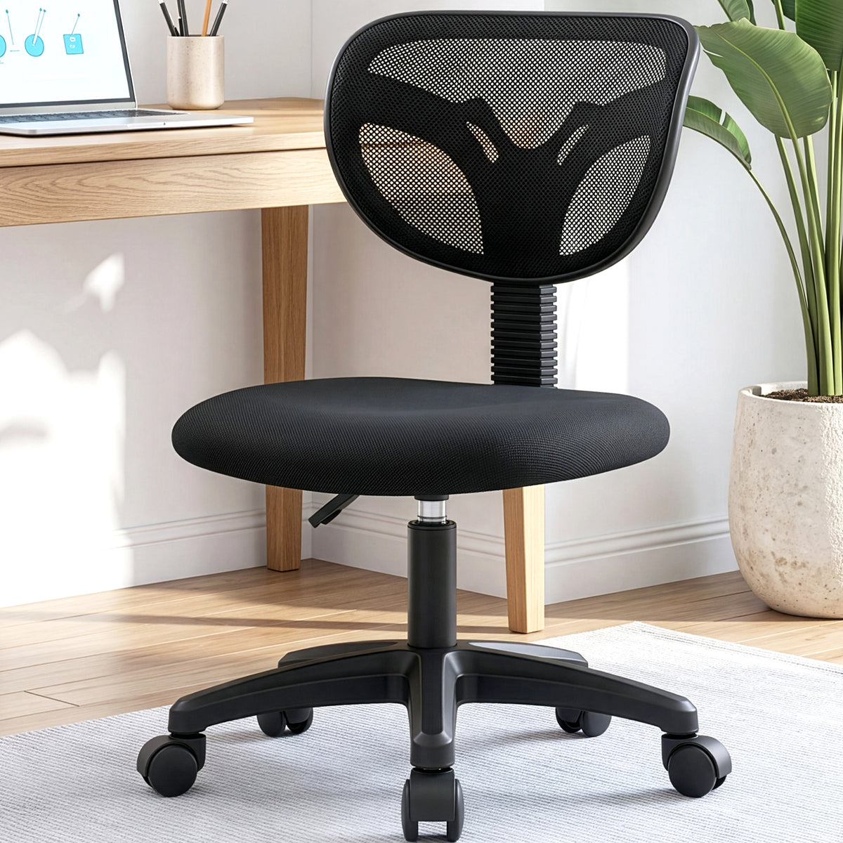 CELTOSS Small Desk Chair, Armless Home Office Chair with Padded Seat, Swivel Ergonomic Computer Chair with Adjustable Height, Rolling Chair