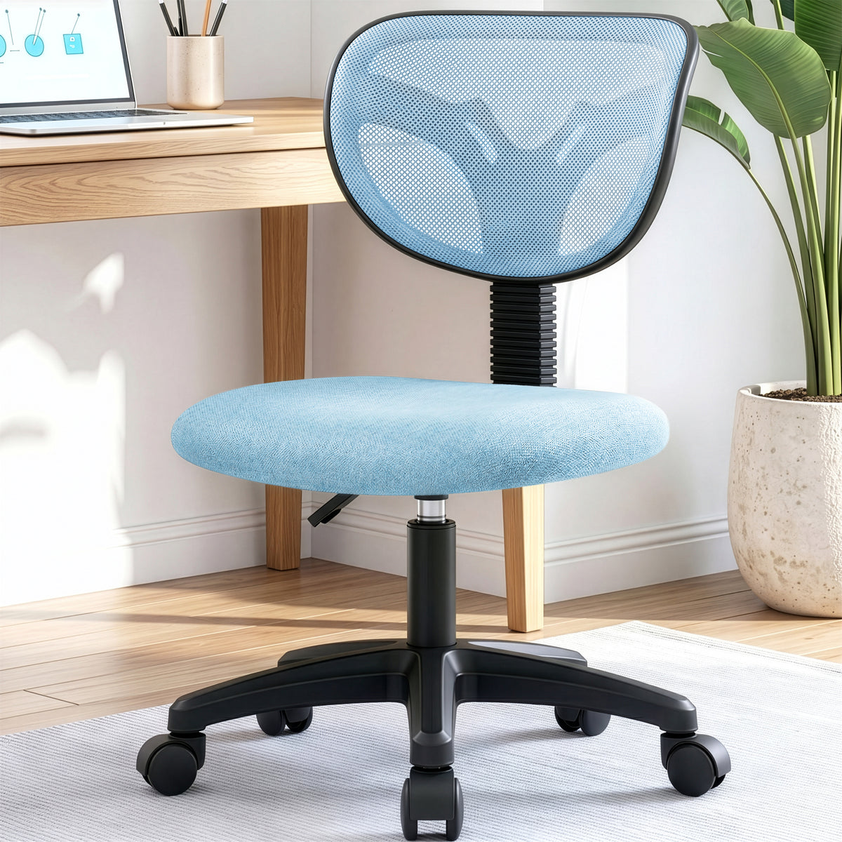CELTOSS Small Desk Chair, Armless Home Office Chair with Padded Seat, Swivel Ergonomic Computer Chair with Adjustable Height, Rolling Chair