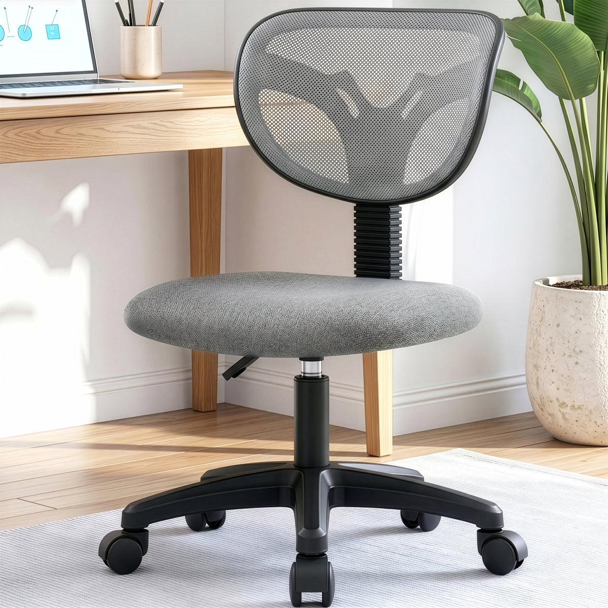 CELTOSS Small Desk Chair, Armless Home Office Chair with Padded Seat, Swivel Ergonomic Computer Chair with Adjustable Height, Rolling Chair
