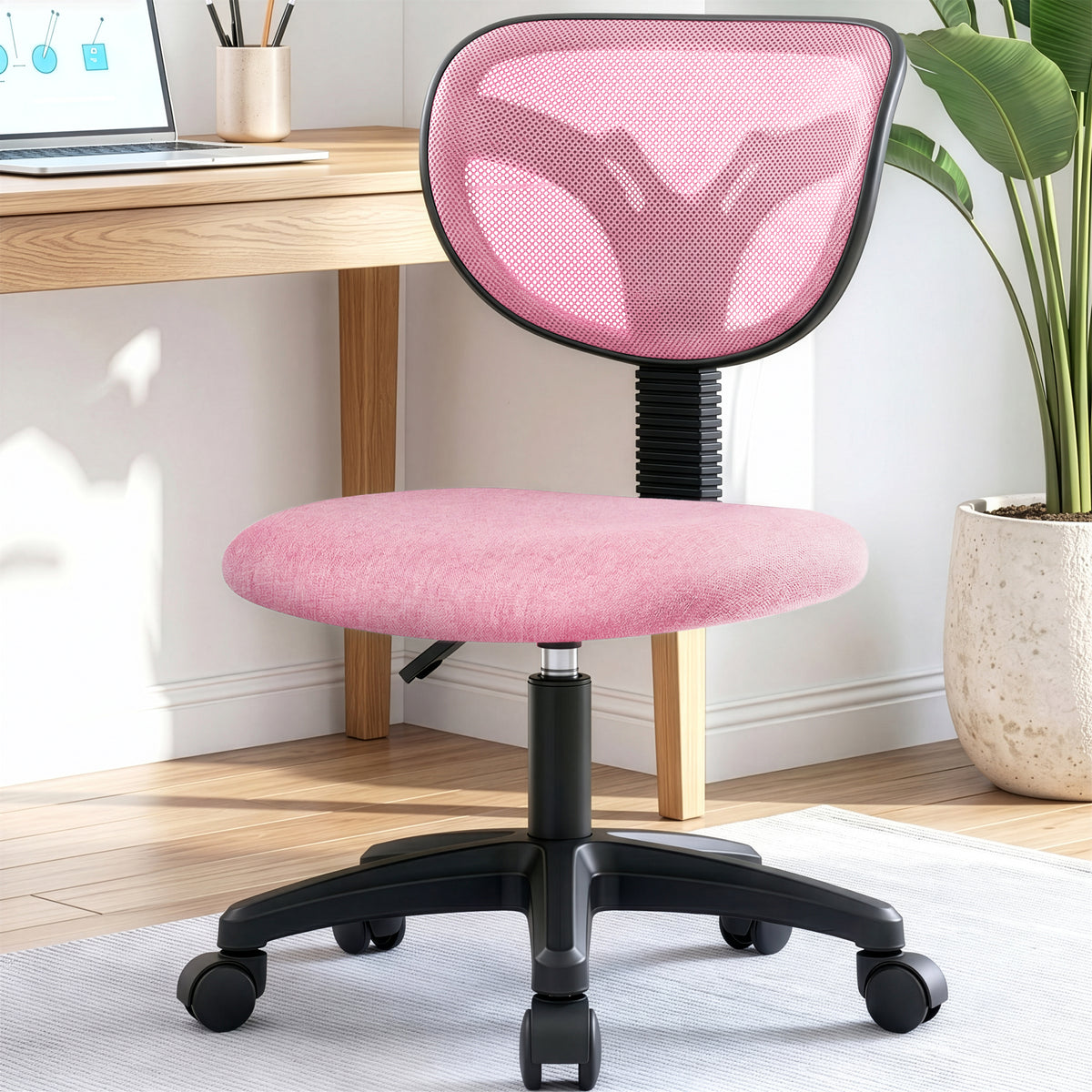 CELTOSS Small Desk Chair, Armless Home Office Chair with Padded Seat, Swivel Ergonomic Computer Chair with Adjustable Height, Rolling Chair