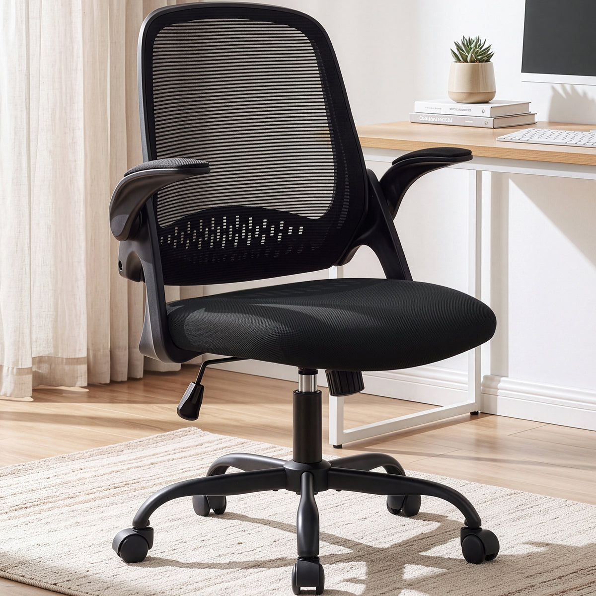 CELTOSS Ergonomic Office Chair, Mid Back Mesh Computer Desk Chair, Flip-Up Arms, Adjustable Lumbar Support, Steel Base for Home Office