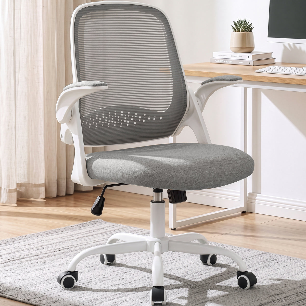 CELTOSS Ergonomic Office Chair, Mid Back Mesh Computer Desk Chair, Flip-Up Arms, Adjustable Lumbar Support, Steel Base for Home Office