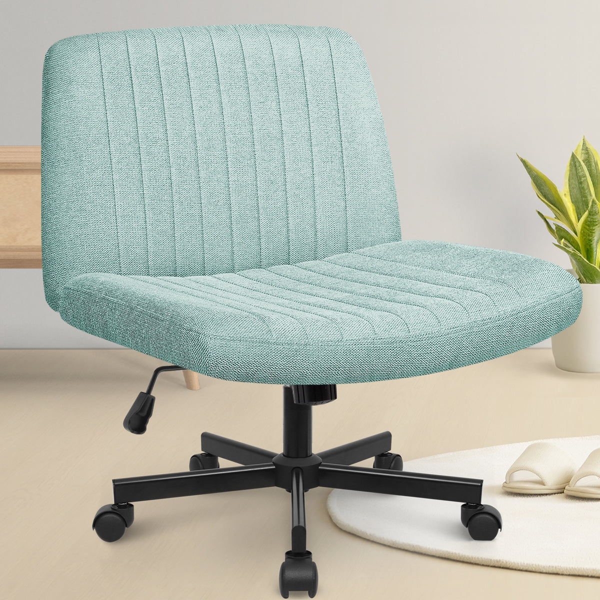 CELTOSS Home Office Chair, Fabric Armless Swivel Task Computer Chair with Wheels, Wide Seat, Vanity Chair, Comfy Chair