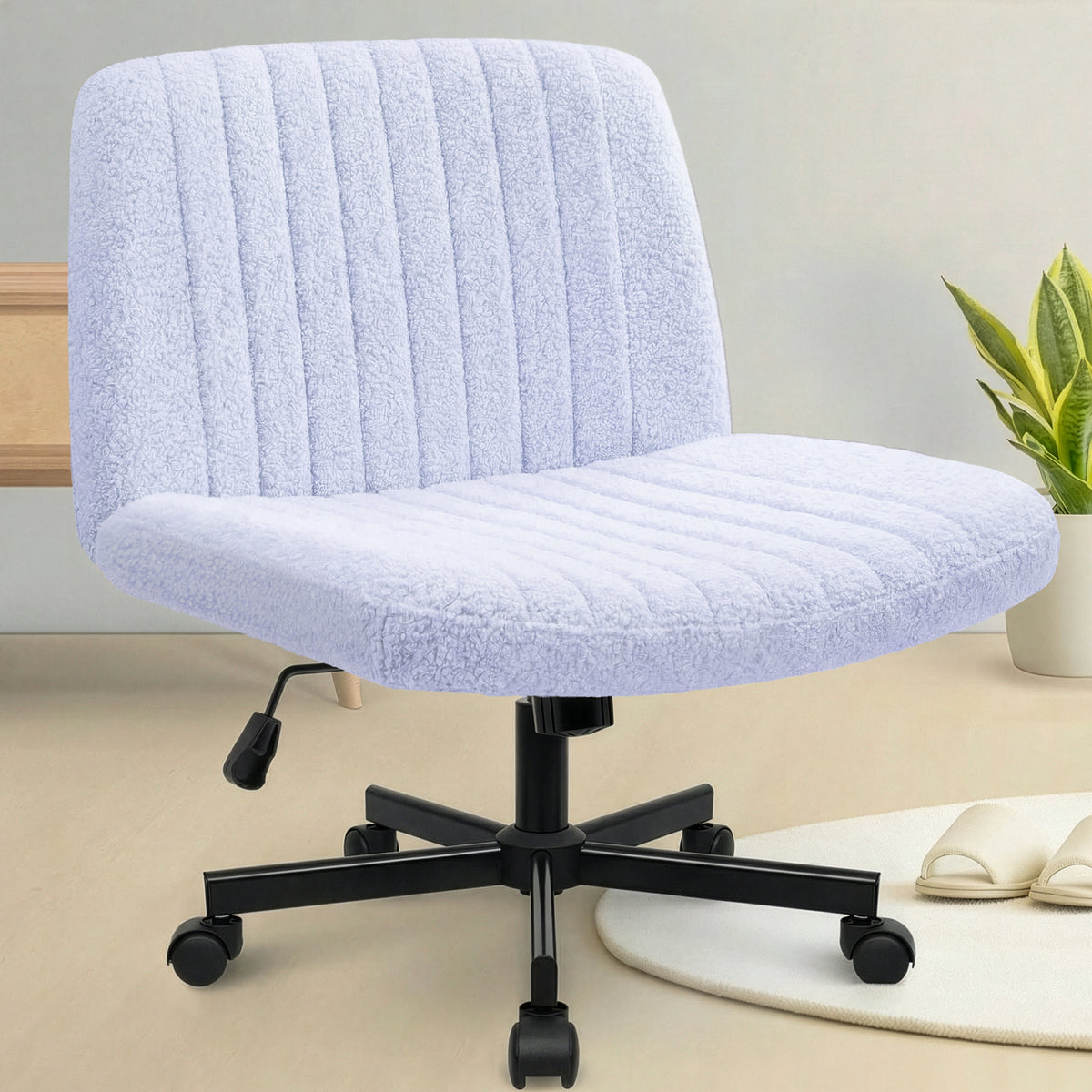 CELTOSS Criss Cross Home Office Chair, Teddy Fabric Armless Swivel Task Computer Chair with Wheels