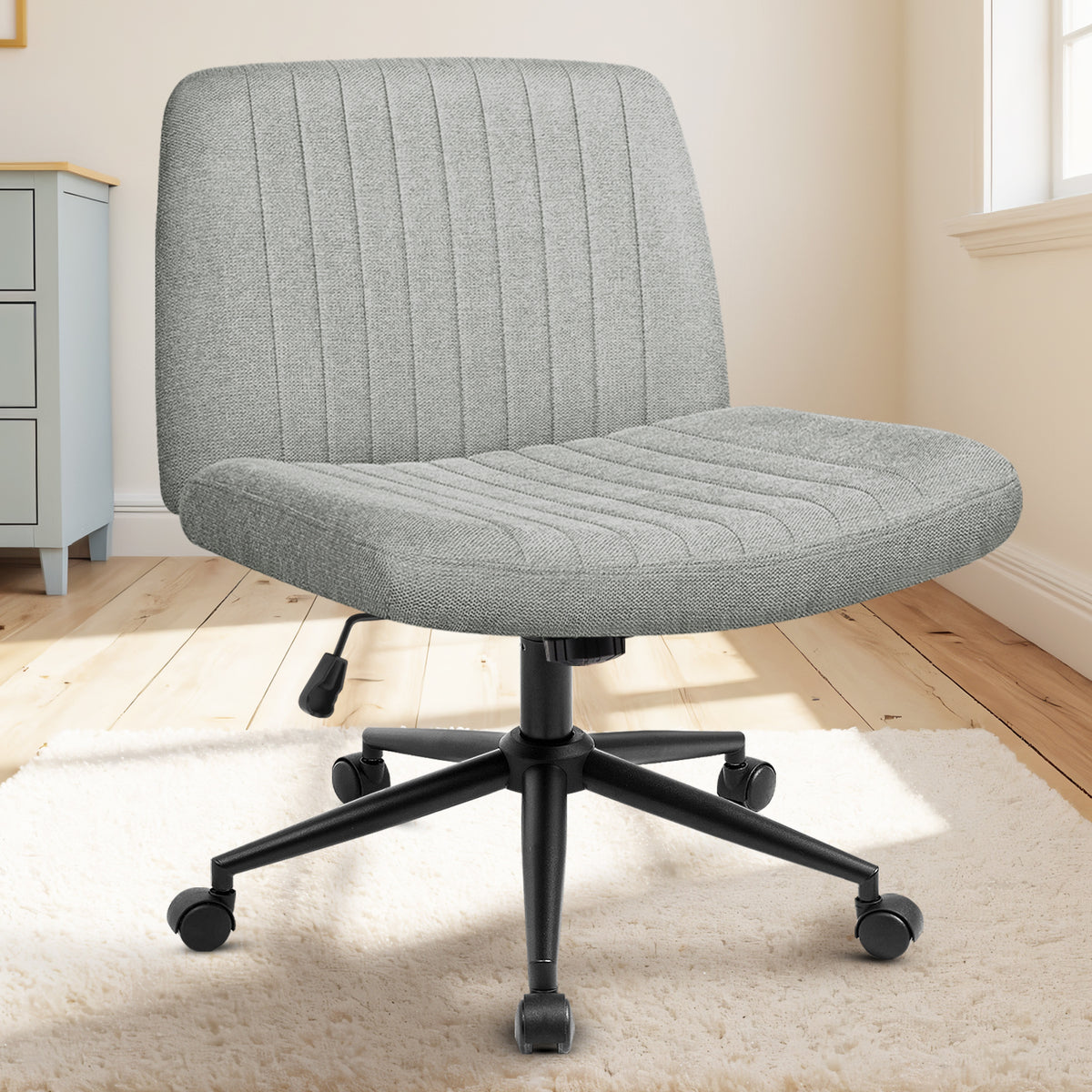 CELTOSS Criss Cross Home Office Chair, Armless Swivel Fabric Desk Chair with Wheels and Foot Pads, Computer Vanity Chair