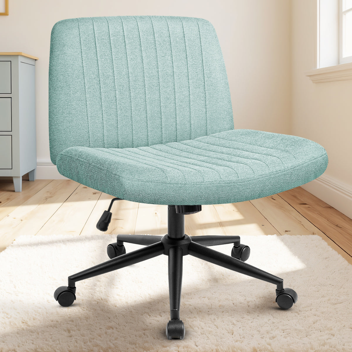 CELTOSS Criss Cross Home Office Chair, Armless Swivel Fabric Desk Chair with Wheels and Foot Pads, Computer Vanity Chair