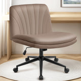 CELTOSS Criss Cross Office Chair, Armless Cross Legged Computer Desk Chair with 2-in-1 Wheels & Foot Pads, Double-Layer Seat Cushion, PU Leather Vanity Chair