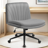 CELTOSS Criss Cross Office Chair, Armless Cross Legged Computer Desk Chair with 2-in-1 Wheels & Foot Pads, Double-Layer Seat Cushion, PU Leather Vanity Chair