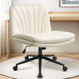 CELTOSS Criss Cross Office Chair, Armless Cross Legged Computer Desk Chair with 2-in-1 Wheels & Foot Pads, Double-Layer Seat Cushion, PU Leather Vanity Chair