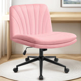 CELTOSS Criss Cross Office Chair, Armless Cross Legged Computer Desk Chair with 2-in-1 Wheels & Foot Pads, Double-Layer Seat Cushion, PU Leather Vanity Chair
