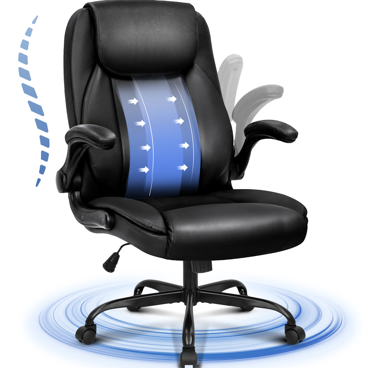 CELTOSS Executive Office Chair, Big and Tall Ergonomic Leather Desk Chair, Wide Design with Cushioned Seat, Back Support and Flip-Up Armrests, Heavy Duty
