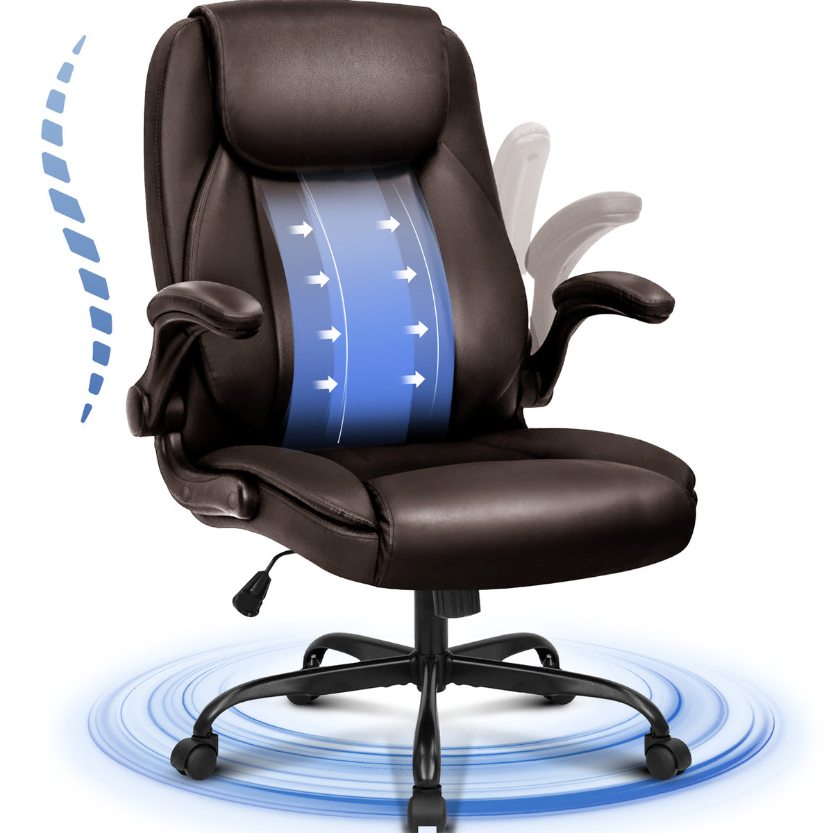 CELTOSS Executive Office Chair, Big and Tall Ergonomic Leather Desk Chair, Wide Design with Cushioned Seat, Back Support and Flip-Up Armrests, Heavy Duty
