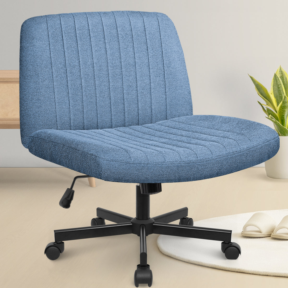 CELTOSS Home Office Chair, Fabric Armless Swivel Task Computer Chair with Wheels, Wide Seat, Vanity Chair, Comfy Chair