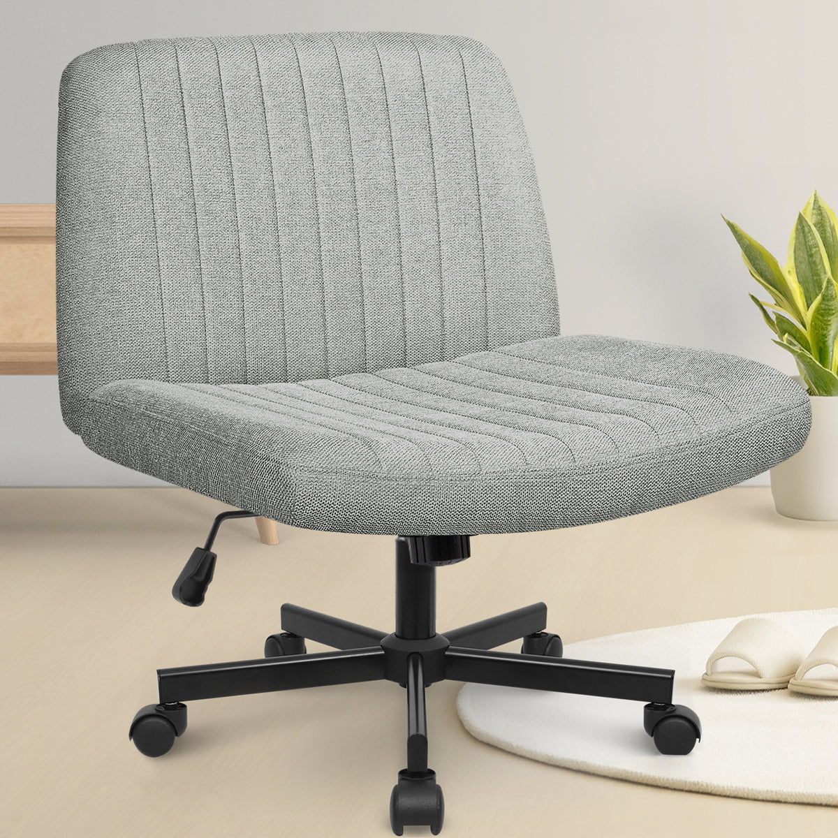 CELTOSS Home Office Chair, Fabric Armless Swivel Task Computer Chair with Wheels, Wide Seat, Vanity Chair, Comfy Chair