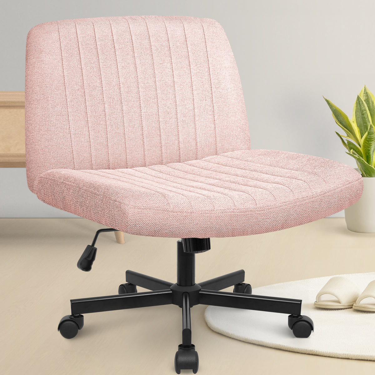CELTOSS Home Office Chair, Fabric Armless Swivel Task Computer Chair with Wheels, Wide Seat, Vanity Chair, Comfy Chair