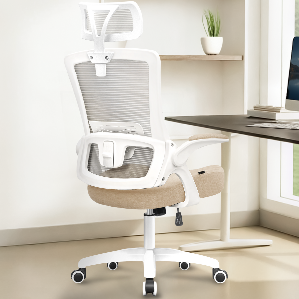 CELTOSS Ergonomic Office Chair, High Back Flip-Up Armrests Design, Adjustable Mesh Headrest and Lumbar Support