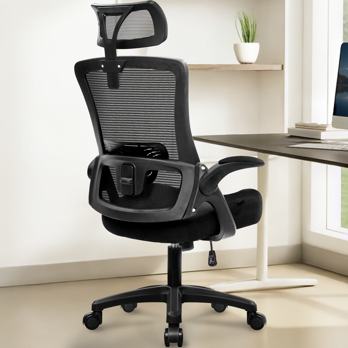 CELTOSS Ergonomic Office Chair, High Back Flip-Up Armrests Design, Adjustable Mesh Headrest and Lumbar Support