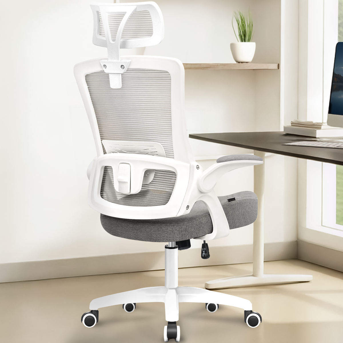 CELTOSS Ergonomic Office Chair, High Back Flip-Up Armrests Design, Adjustable Mesh Headrest and Lumbar Support