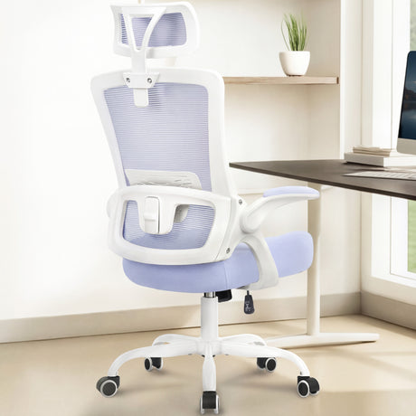 CELTOSS Ergonomic Office Chair, High Back Flip-Up Armrests Design, Adjustable Mesh Headrest and Lumbar Support, Steel Base