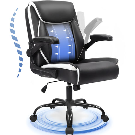 CELTOSS Executive Office Chair, Big and Tall Ergonomic PU Leather Mid-Back Computer Desk Chair with Wide Seat, Padded Flip-Up Armrests, Heavy Duty