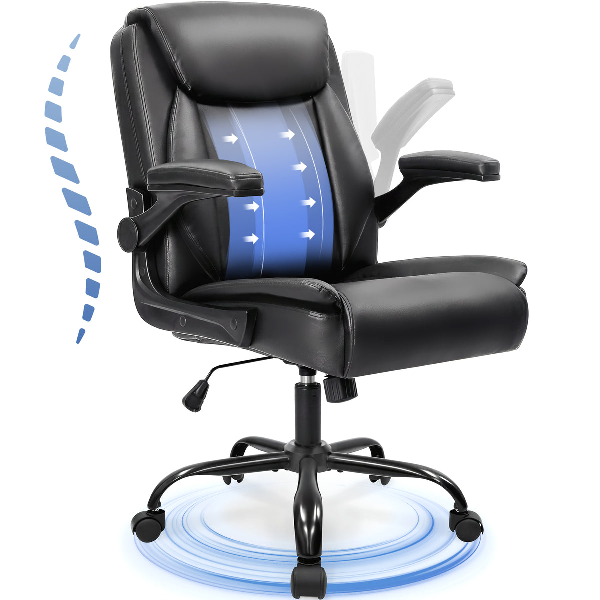 CELTOSS Executive Office Chair, Big and Tall Ergonomic PU Leather Mid-Back Computer Desk Chair with Wide Seat, Padded Flip-Up Armrests, Heavy Duty