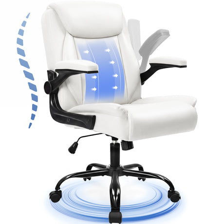 CELTOSS Executive Office Chair, Big and Tall Ergonomic PU Leather Mid-Back Computer Desk Chair with Wide Seat, Padded Flip-Up Armrests, Heavy Duty