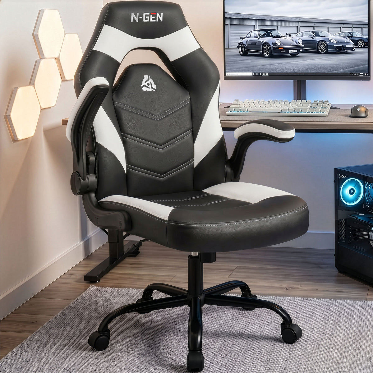 CELTOSS Gaming Chair, Flip-up Armrest Computer Chair Ergonomic Office Chair PU Leather Desk Chair Executive Adjustable Swivel Task Chair