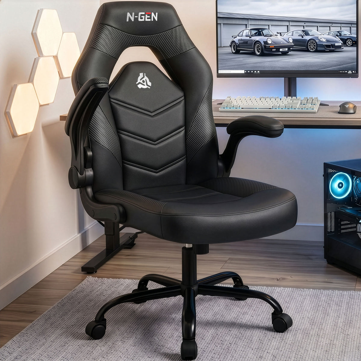 CELTOSS Gaming Chair, Flip-up Armrest Computer Chair Ergonomic Office Chair PU Leather Desk Chair Executive Adjustable Swivel Task Chair