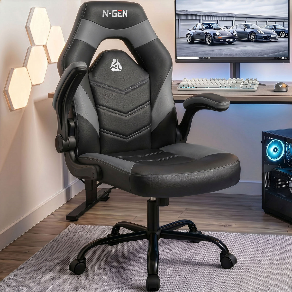 CELTOSS Gaming Chair, Flip-up Armrest Computer Chair Ergonomic Office Chair PU Leather Desk Chair Executive Adjustable Swivel Task Chair