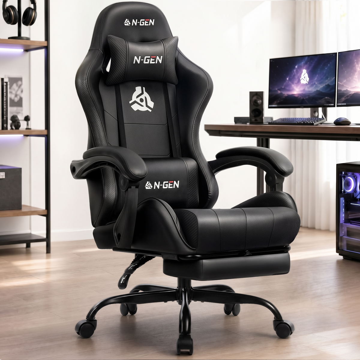 CELTOSS Office Gaming Chair with Footrest & Lumbar Support, Ergonomic Adjustable Computer Chair with Swivel Seat & Headrest