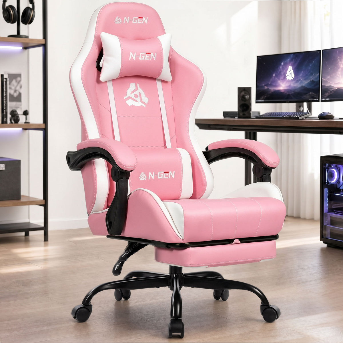 CELTOSS Office Gaming Chair with Footrest & Lumbar Support, Ergonomic Adjustable Computer Chair with Swivel Seat & Headrest