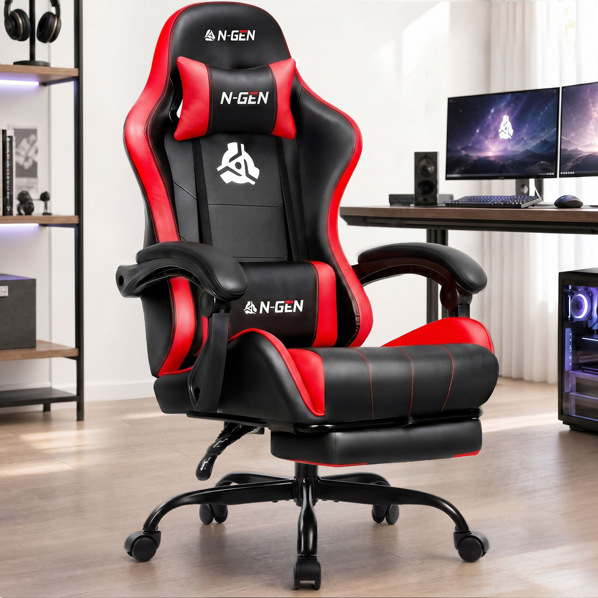 CELTOSS Office Gaming Chair with Footrest & Lumbar Support, Ergonomic Adjustable Computer Chair with Swivel Seat & Headrest