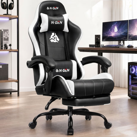 CELTOSS Office Gaming Chair with Footrest & Lumbar Support, Ergonomic Adjustable Computer Chair with Swivel Seat & Headrest
