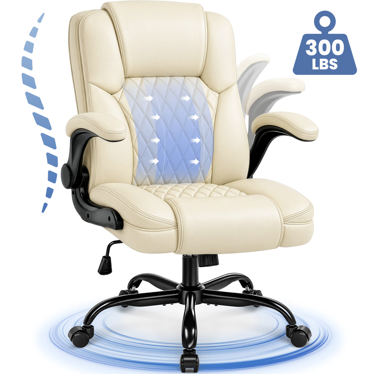 CELTOSS Leather Office Chair, Ergonomic Mid Back Executive Desk Chair with Wide Seat, Lumbar Support, 300 lbs Capacity